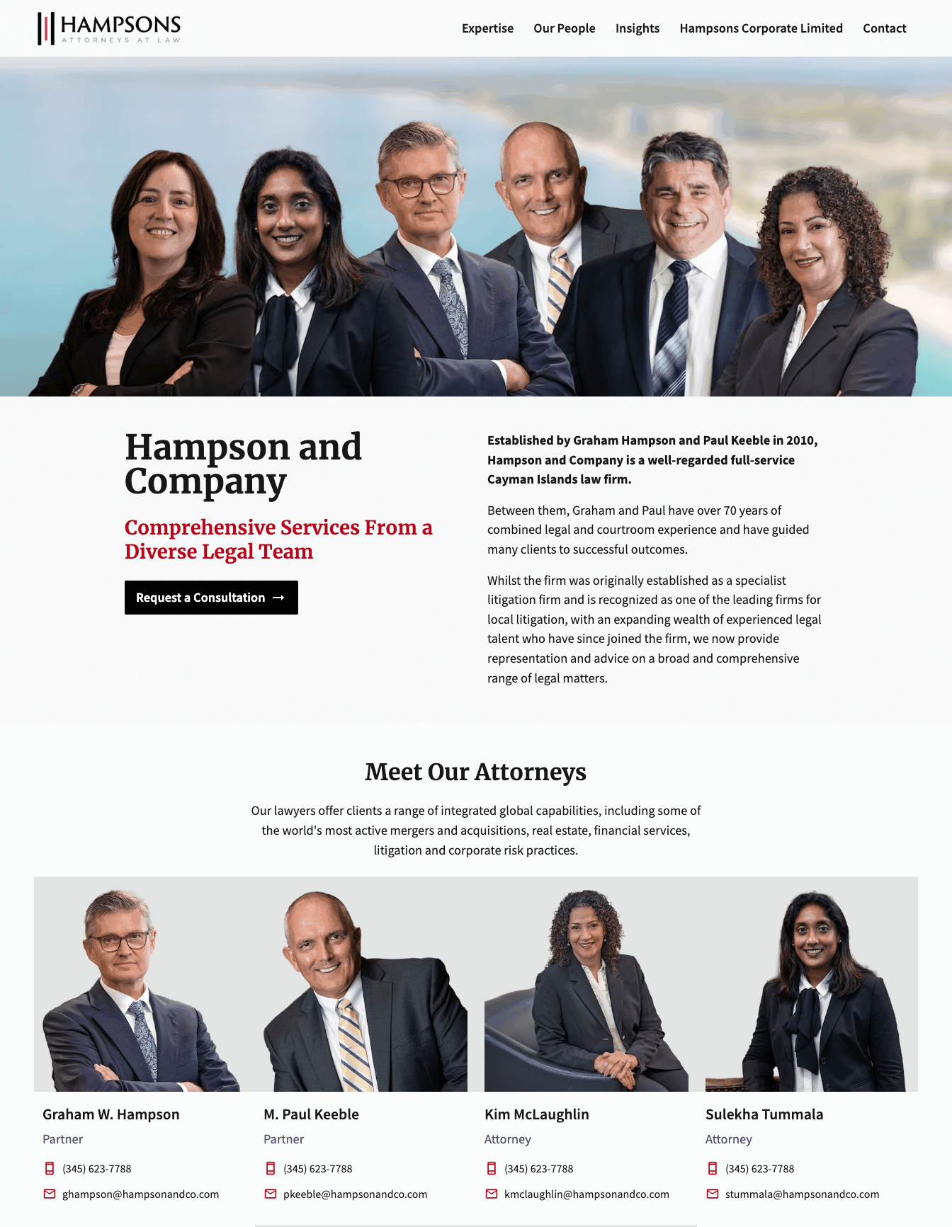 Hampsons and Company website homepage